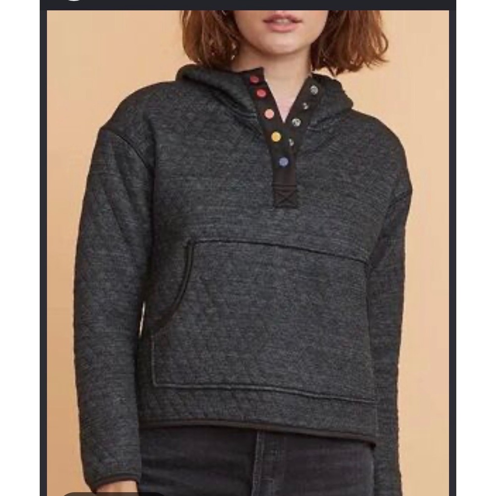 Marine Layer Womens Corbet Quilted Hoodie Charcoal Grey Rainbow Snap Pullover S